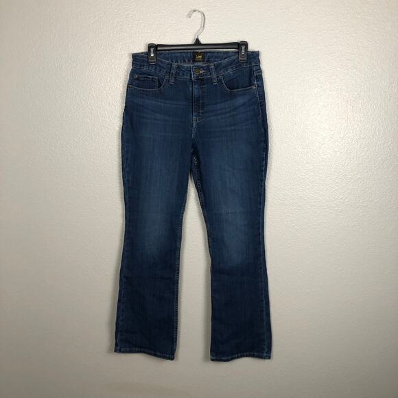 VTG Lee Size 10S 10 Short Mid Rise Regular Fit Bootcut Denim Blue Jeans Pockets - Picture 1 of 8